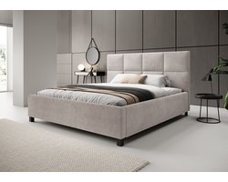Meubella - Tweepersoonsbed Soline - Beige ribstof - 180x200 cm