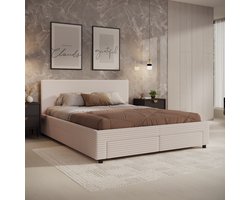 Meubella - Tweepersoonsbed Suente - Beige ribstof - 160x200 cm