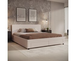 Meubella - Tweepersoonsbed Suente - Beige ribstof - 180x200 cm