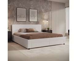 Meubella - Tweepersoonsbed Suente - Wit Teddystof - 180x200 cm