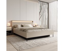 Meubella - Tweepersoonsbed Timoteo - Beige - 160x200 cm - Met gaslift
