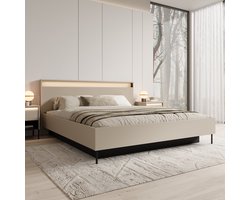 Meubella - Tweepersoonsbed Timoteo - Beige - 180x200 cm - Met gaslift
