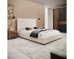 Meubella - Tweepersoonsbed Veda - Beige teddystof - 140x200 cm