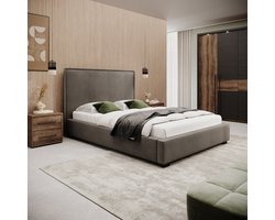 Meubella - Tweepersoonsbed Veda - Beige velvet - 140x200 cm
