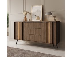 Meubella - Umbra - Dressoir - Donker eikenpatroon - 154x40x83 cm