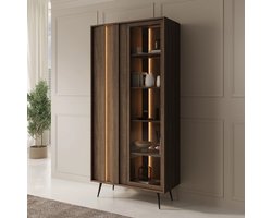 Meubella - Umbra - Vitrinekast - Donker eikenpatroon - 94x40x196 cm