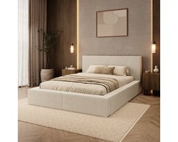 Meubella - Vara - Tweepersoonsbed - Ribstof beige - 140x200 cm