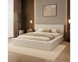 Meubella - Vara - Tweepersoonsbed - Ribstof beige - 160x200 cm
