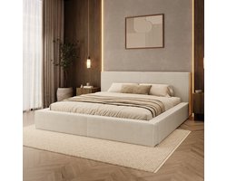 Meubella - Vara - Tweepersoonsbed - Ribstof beige - 180x200 cm