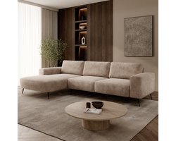 Meubella - Veldan - Hoekbank 3-zits - Stof beige - Links
