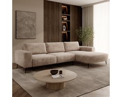 Meubella - Veldan - Hoekbank 3-zits - Stof beige - Rechts