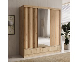 Meubella - Venn - Kledingkast met schuifdeuren - Eiken - 180x60x204 cm