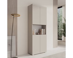Meubella - Verity - Boekenkast met LED - Beige - 68x33x182 cm