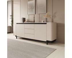 Meubella - Vexon - Dressoir met lades - Beige/Zwart - 205x45x78 cm