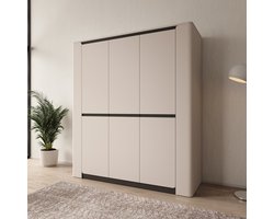 Meubella - Vexon - Kledingkast 3 deuren - Beige/Zwart - 190x63x214 cm