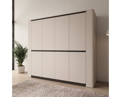 Meubella - Vexon - Kledingkast 4 deuren - Beige/Zwart - 240x63x214 cm