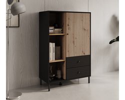 Meubella - Vitrinekast Charles 1 - Zwart eiken - 87 cm