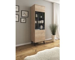 Meubella - Vitrinekast Jenny - Eiken - Zwart - 61 cm