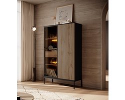 Meubella - Vitrinekast Legend - Mat zwart - Eiken - 104 cm