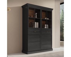 Meubella - Vitrinekast Leroy - Zwart eiken - 114 cm