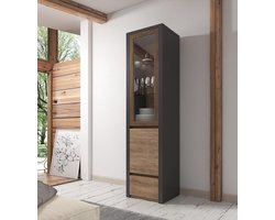Meubella - Vitrinekast Monaco - Eiken - Grijs - 50 cm