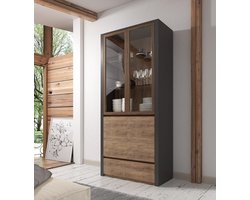 Meubella - Vitrinekast Monaco - Eiken - Grijs - 90 cm