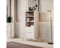 Meubella - Vitrinekast Nicola - Beige - 80 cm - Laag