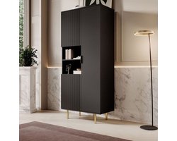 Meubella - Vitrinekast Nicola - Mat zwart - 80 cm