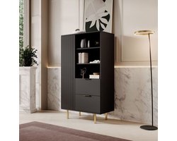 Meubella - Vitrinekast Nicola - Mat zwart - 80 cm - Laag