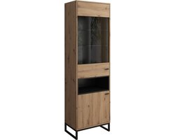 Meubella - Vitrinekast Ozzy - Eiken - Zwart - 60 cm