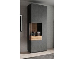 Meubella - Vitrinekast Sublime - Grijs - Eiken - 80 cm - Hoog
