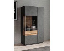 Meubella - Vitrinekast Sublime - Grijs - Eiken - 80 cm - Laag