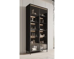 Meubella - Vitrinekast Timoteo - Mat zwart - 92 cm