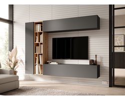 Meubella - Wandmeubel Kastila - Grijs - Eiken