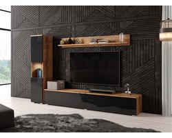 Meubella - Wandmeubel Pure - Zwart - Donker eiken