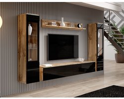 Meubella - Wandmeubel Variety - Zwart - Eiken