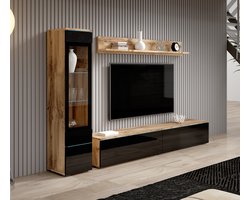 Meubella - Wandmeubel Verity - Zwart - Eiken