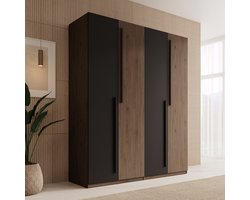Meubella - Wangoo - Kledingkast 4 deuren - Donker eiken - 179x60x221cm