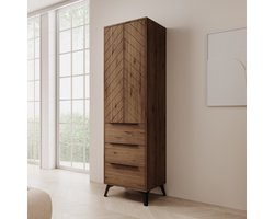Meubella - Xiano - Kledingkast met lades - Donker eiken - 54x40x180 cm