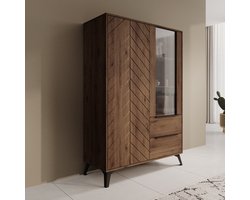 Meubella - Xiano - Vitrinekast - Donker eikenpatroon - 104x40x150 cm
