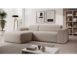 Meubella - Zamzi - Hoekbank 3-zits met chaise longue - Beige - Teddy boucle stof - Links
