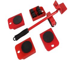 Meubellift Systeem - Furniture Lifter - Eenvoudig tillen - Zware meubels verplaatsen - Max 150kg - Huishoudelijk gebruik - Verplaatsset - Rood/Zwart - 5 stuks