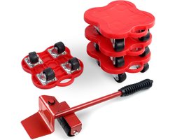 Meubellifter met 4 wielen voor zwaar gebruik, 360 graden roterende wielen, meubelverhuiswagen, set van 4 in een thuismagazijn voor koelkast, bankkast, maximale belasting 1102 lbs (rood)