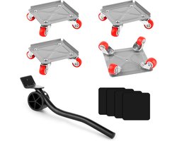 Meubellifter met 9 onderdelen, meubelverhuisset met 4 wielen en 1 hendel, 360 graden draaibaar, draagvermogen van 600 kg, voor het verplaatsen van zware meubels, koelkasten en banken.