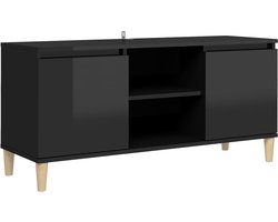Meubelmania - Tv-meubel met houten poten 103,5x35x50 cm hoogglans zwart