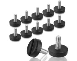 Meubelnivelleringsvoeten - M6 - 12stuks - Nivelleringspoten - stelvoeten zwart rond - Nivelleringspad Basispoot - Vloerbeschermers - Zwarte Stelvoeten - voor Bank, Kast en Bed - Aanschroefvoet - Meubelonderzetter - Stelvoeten met Viltjes