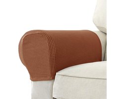 Meubelovertrekken - Stretch - Antislip Armleuning Overtrek voor Bank en Fauteuil - 2 Stuks - Living Kastanjebruin