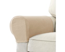 Meubelovertrekken - Stretch - Jacquard Set van 2 - Anti-slip - 2 Stuks - Voor Bank en Fauteuil Beige