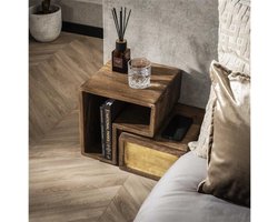 Meubelplaats Aureo - Zwevende nachtkastjes set van 2 - 1 lade per kastje en open vak - Mangohout zwart - 40x30x30 cm