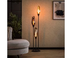 Meubelplaats Cocoon Vloerlamp - Staande lamp voor woonkamer en slaapkamer - 3 lichtpunten - cilinderglas - Zwart - Mix glas - 35x35x168 cm - Hotel chique